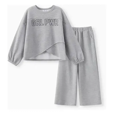 Kid Girl 2pcs Irregular Hemline Sweatshirt and Pants Set