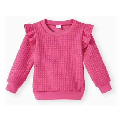 Toddler Girl Textured Ruffled Solid Pullover Sweatshirt