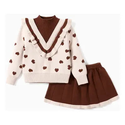 Toddler Girl 2pcs Heart Print Sweater Skirt Set