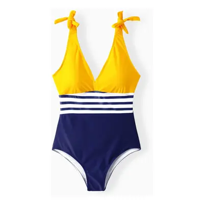 Family Matching Stripe & Colorblock Spliced One Piece Swimsuit or Swim Trunks Shorts