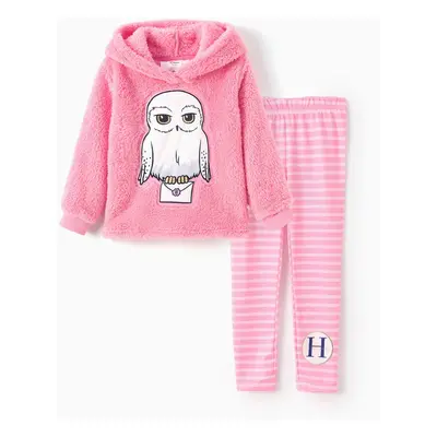 Harry Potter Toddler/Kid Girl 2pcs Owl Striped Pattern Plush Hooded Top And Leggings Set