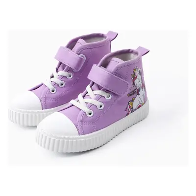 Toddler/Kid Girl Purple Unicorn Pattern Casual Velcro Canvas High-Top Shoes