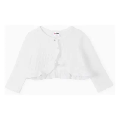 Baby Girl Solid Rib Knit Ruffle Trim Long-sleeve Cardigan