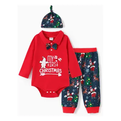 3pcs Baby Boy Christmas Childlike Design Set with Hat