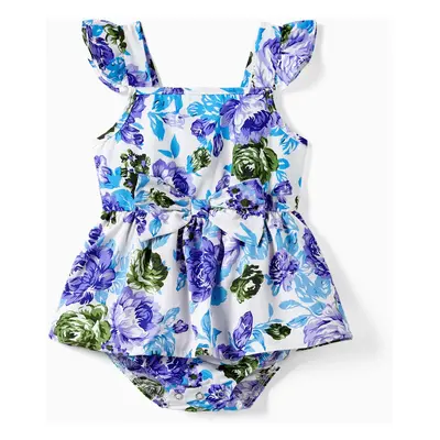 Mommy and Me Purple Floral Twist Knot Tie Back Strap Dress