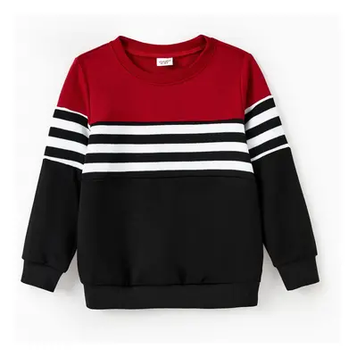 Family Matching Casual Color-block Stripes Print Long Sleeve Hooded Tops