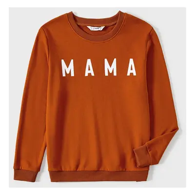 Mommy and Me Letter Print Round Neck Long-sleeve Matching Tops