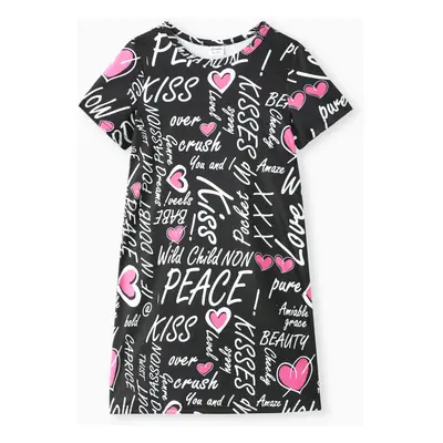 Kid Girl Letter Heart Print Short-sleeve Dress