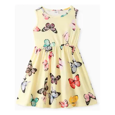 Easter Kid Girl Bunny Butterfly Print Sleeveless Dress