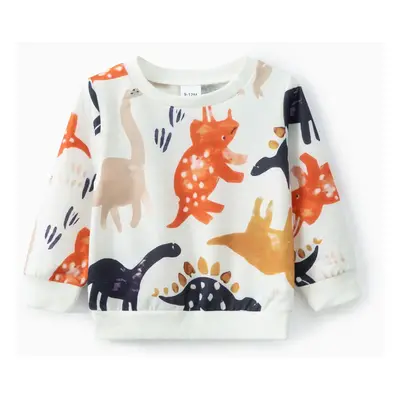 Baby Boy All Over Cartoon Dinosaur Print Long-sleeve Pullover Sweatshirt