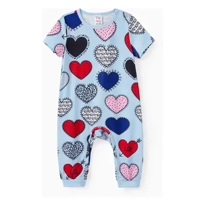 Family Matching Text and Heart Print Polyester Pants and Tops Pajamas Sets