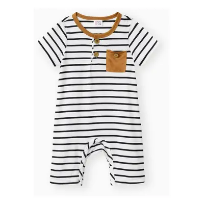 Baby Boy Striped Button Up Short-sleeve Jumpsuit