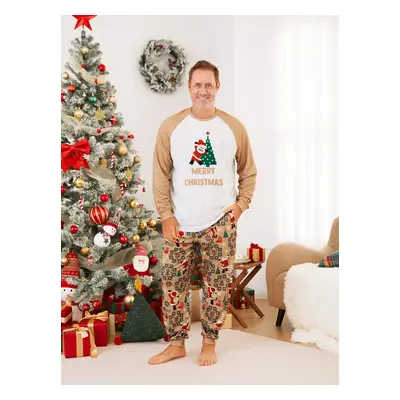 Christmas Family Matching Pixel Art Style Raglan Sleeves Graphic Pajamas Sets with Drawstring an