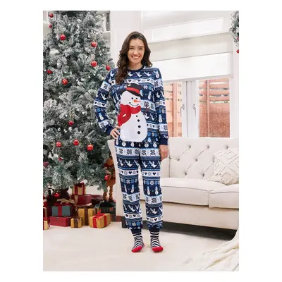 Snowman Pajamas Allover Pattern Blue Christmas Pajamas (Long Sleeves)