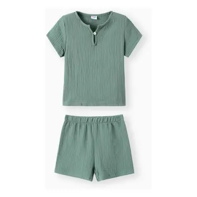 2pcs Toddler Boy/Girl Casual Solid Color Crepe Tee and Shorts Set