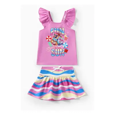 Paw Patrol Toddler Girls 2pcs Summer-theme Character Print Flutter-sleeve Top with Striped Skirt