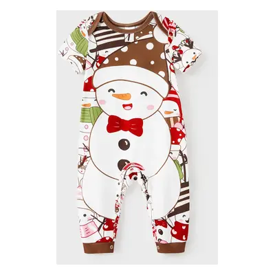 Christmas Family Short Sleeves Snowman Big Graphic Tops Allover Pattern Shorts Pajamas Sets