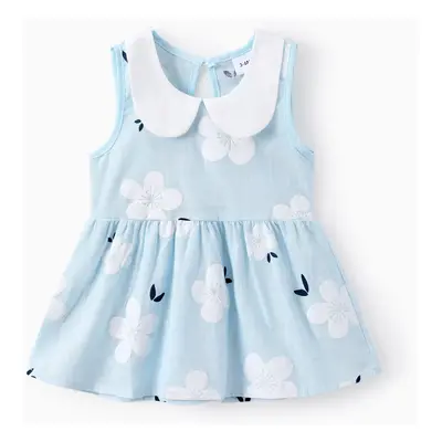 Baby Girl Clothing 100% Cotton Peter Pan Collar Floral Print Tank Dress