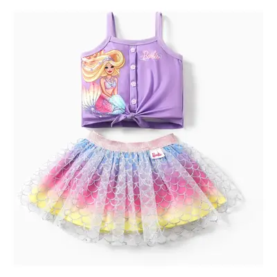 Barbie 2pcs Toddler Girls Mermaid Rainbow Mesh Dress Set