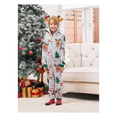 Grey Christmas Pajamas 3D Reindeer Pattern Zipper Onesies Matching Family Outfits