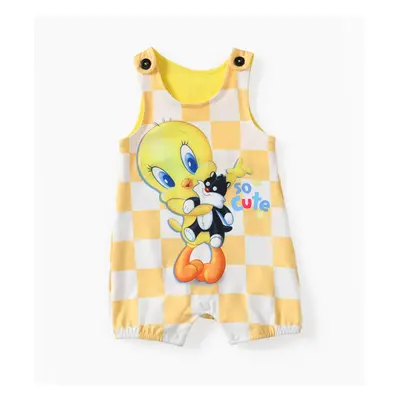 Looney Tunes Baby Boys/Girls 1pc Grid/Houndstooth Character Print Sleeveless Romper