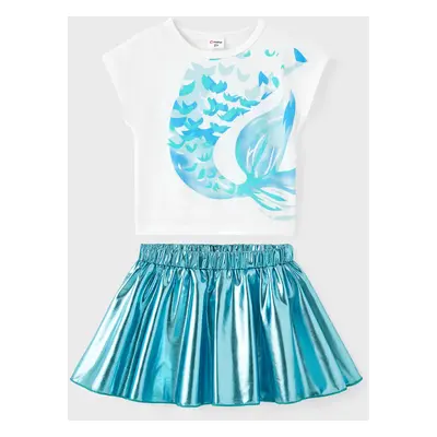 Summer Mermaid Print Colorful 2-Piece Girls' Fashion Set