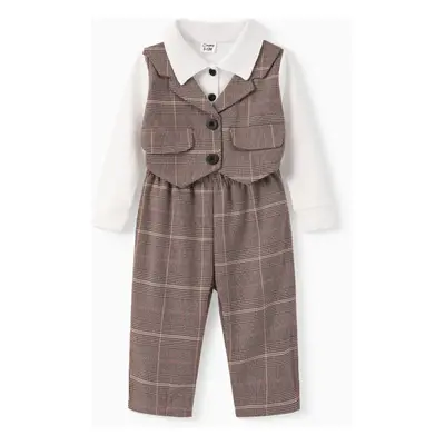 Baby Boy 2pcs Faux-two Romper and Grid Pants Set