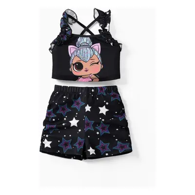 L.O.L. SURPRISE! 2pcs Toddler/Kid Girl Character Print Ruffle Halter Cropped Top with Shorts Set