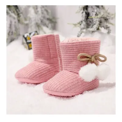 Baby / Toddler Girl Knitted Bowknot Fluff Ball Fleece-lining Prewalker Shoes