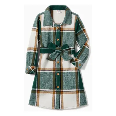 Christmas Family Matching Sets Casual Grid/Houndstooth Long-sleeve Tops & Dresses with Pockets