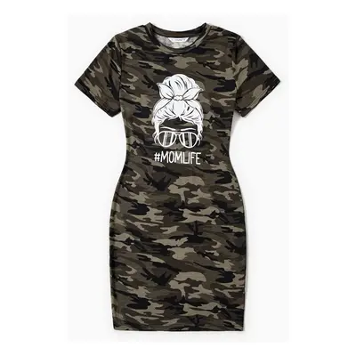 Family Matching Portrait Printed Camo Tee and Bodycon Dress Sets