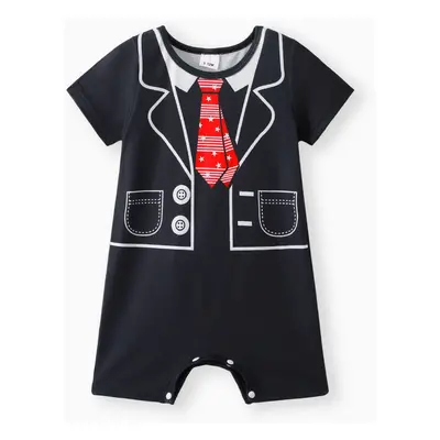 Baby Boy's Printed Short-Sleeved Romper Suit in Soft Polyester Fabric