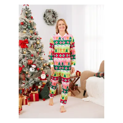 Family Christmas Pajamas Sets Vibrant Colorful Allover Pattern Onesies Matching PJ Sets