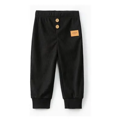 Baby Boy/Girl Letter Patch Detail Solid Waffle Pants