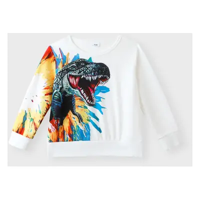 Kid Boy Dinosaur Painting Print Pullover Sweatshirt