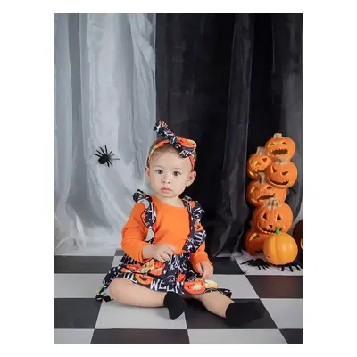 Baby Girl Halloween 3pcs Romper and Overall Dress with Headband Set