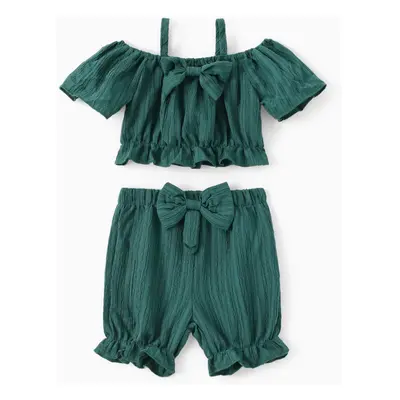 Sweet Off-Shoulder Baby Girl 2pcs Polyester Set