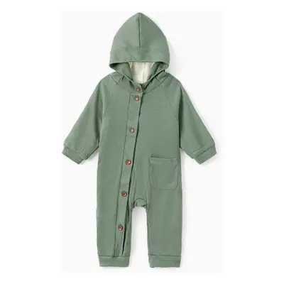 Baby 95% Cotton Long-sleeve Thickened Fleece Lined Hooded Waffle Jumpsuit