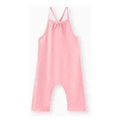 Toddler Girl Solid Color Cotton Sleeveless Jumpsuit