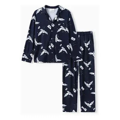 Harry Potter Family Matching 2pcs Christmas Owl Pattern Lapel Long-sleeve Pajamas Set (Flame Res