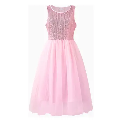 Family Matching Sets Pink Polo Shirt or Sleeveless Sequined Tulle Dress