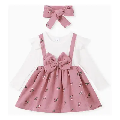 2pcs Baby Girl Floral Print Combo Dress with Headband Set