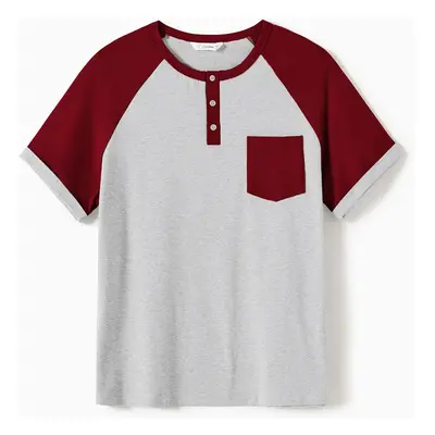 Family Matching Cotton Colorblock Raglan Sleeve T-shirts and Allover Floral Print Drawstring Ruc