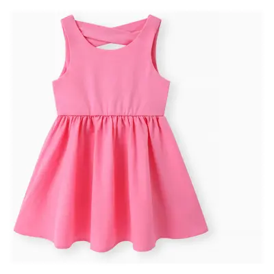 Toddler Girl Solid Color Backless Crisscross Sleeveless Dress