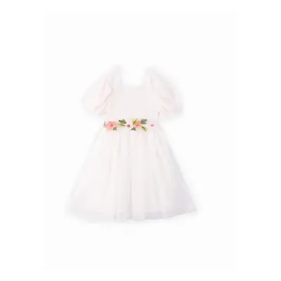 Toddler Girl Sweet Floral Design Mesh Splice Puff-sleeve Dress