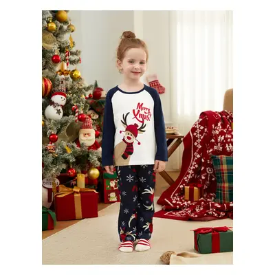 Christmas Family Pajamas Reindeer Pattern Big Graphic Raglan Sleeves Pajamas Sets