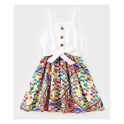 Kid Girl Bohemia Ethnic Print Colorblock Dress