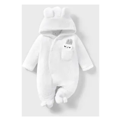 Solid Rabbit Decor Fleece Hooded Footed/footie Long-sleeve Baby Jumpsuit