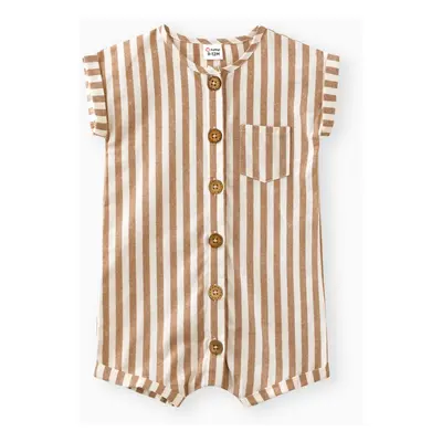 Baby Boy/Girl 100% Cotton Solid/Striped Button Up Cap-sleeve Romper