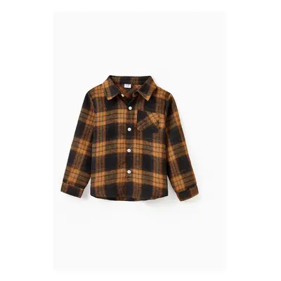 Christmas Family Matching Sets Brown&Black Check Plaid Long-sleeve Botton Dwon Top/Dress/Romper